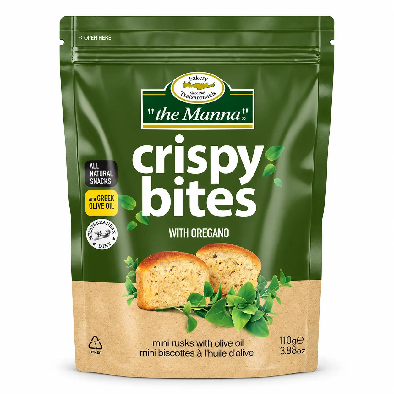 Crispy Oregano Mini Rusks Packaging The Manna Crispy Bites with Oregano 110g - Image 1