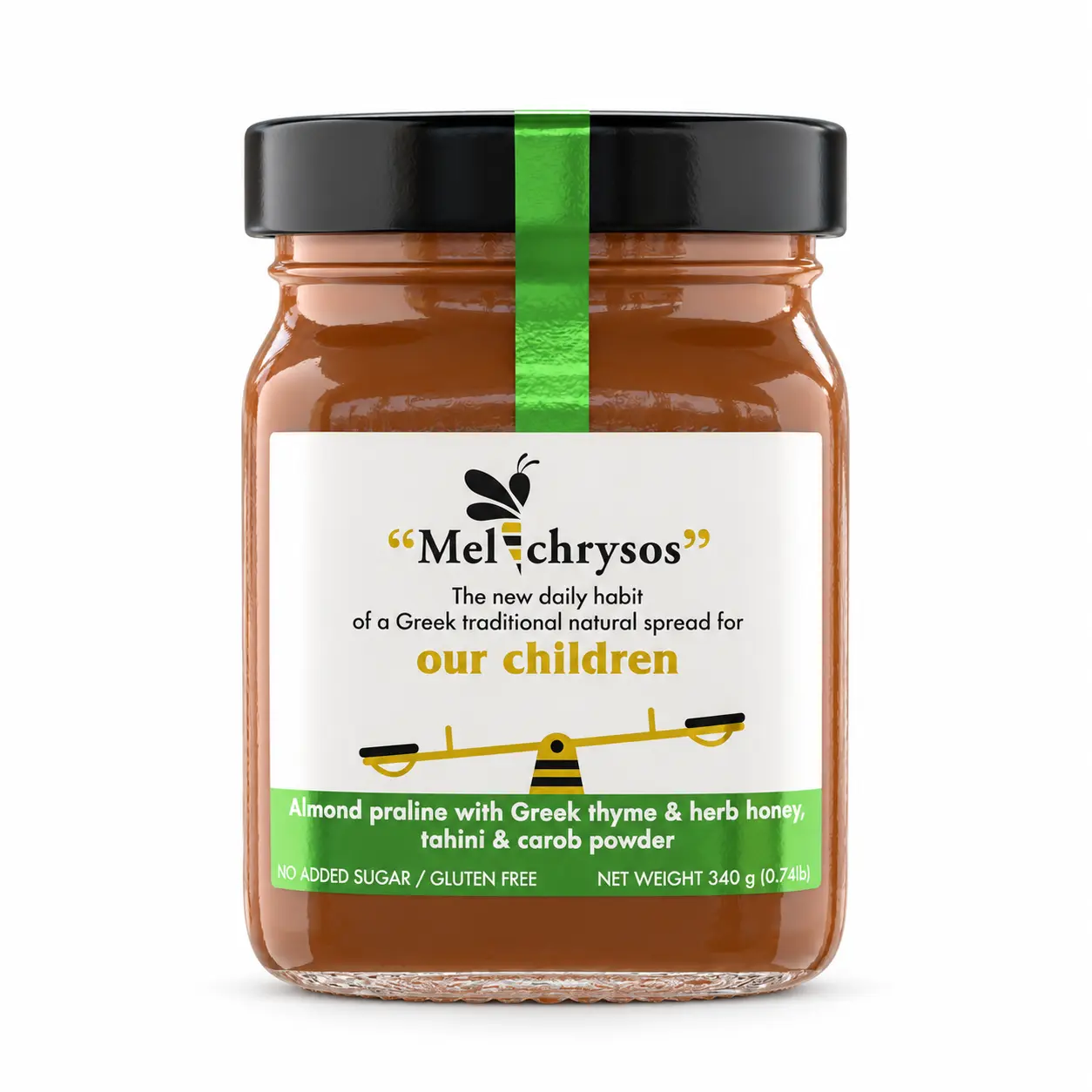 Melichrysos Almond Praline Jar Melichrysos Almond Praline with Greek Thyme & Herb Honey, Sesame Paste and Carob Powder 500g - Image 1