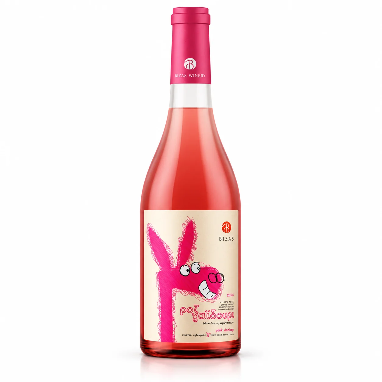 Ροζ Γαϊδούρι Rosé Wine Bottle Bizas Winery – Pink Donkey Semi-Sweet Rose Wine - Image 1